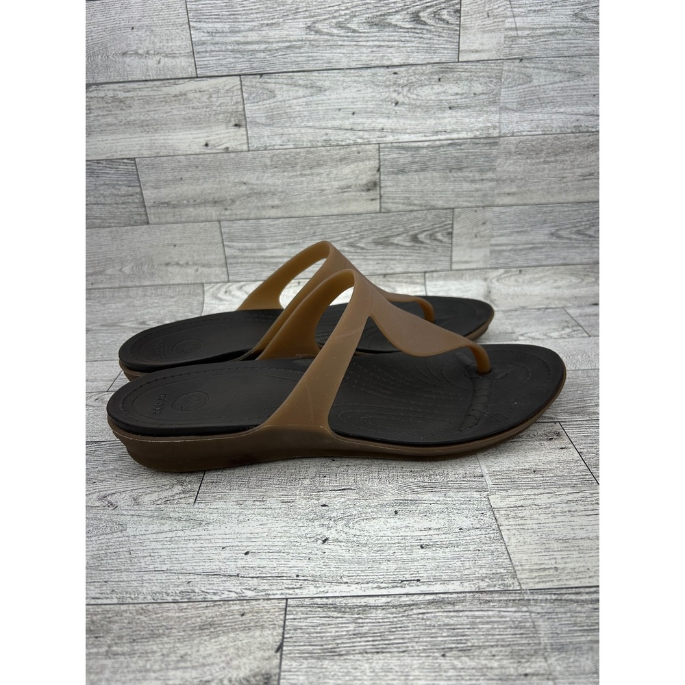 Crocs Really Sexi Flip Flop Wedge Sandals Women Sz 9 Espresso Tan Brown T-Strap‎ - Picture 8 of 11